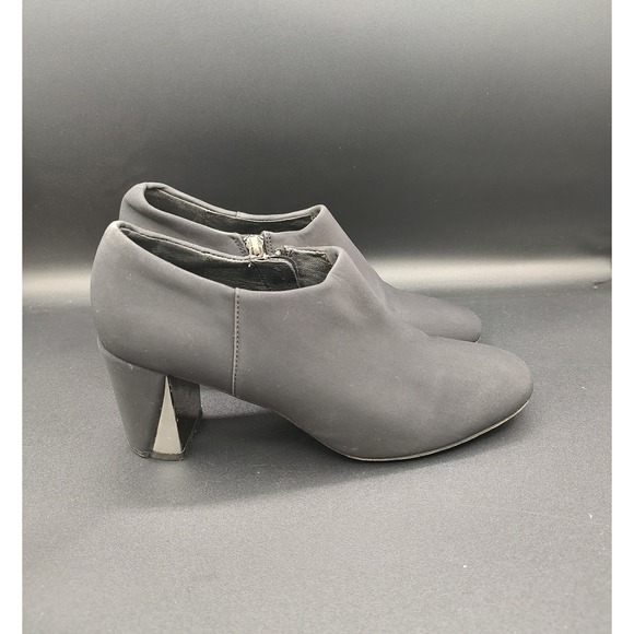Donald J Pliner Black Stretch Fabric Square Toe Ankle Booties Silver Heel 8N - Picture 5 of 9